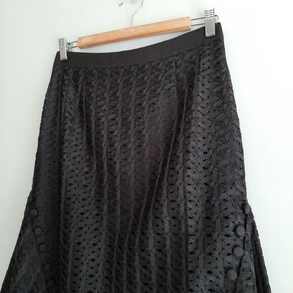 C/MEO / Collective Silver Bells Woven Texture Midi Length Skirt Black Sz M - Picture 9 of 16